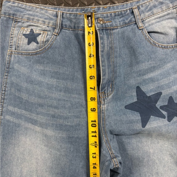 Y2K Style Star Print Barrel Jeans Women’s Medium Cropped Statement Denim - Picture 7 of 11